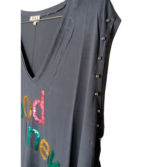 New POL Sequin "Good News" Sleeveless Top  Studded Large - Picture 6 of 13